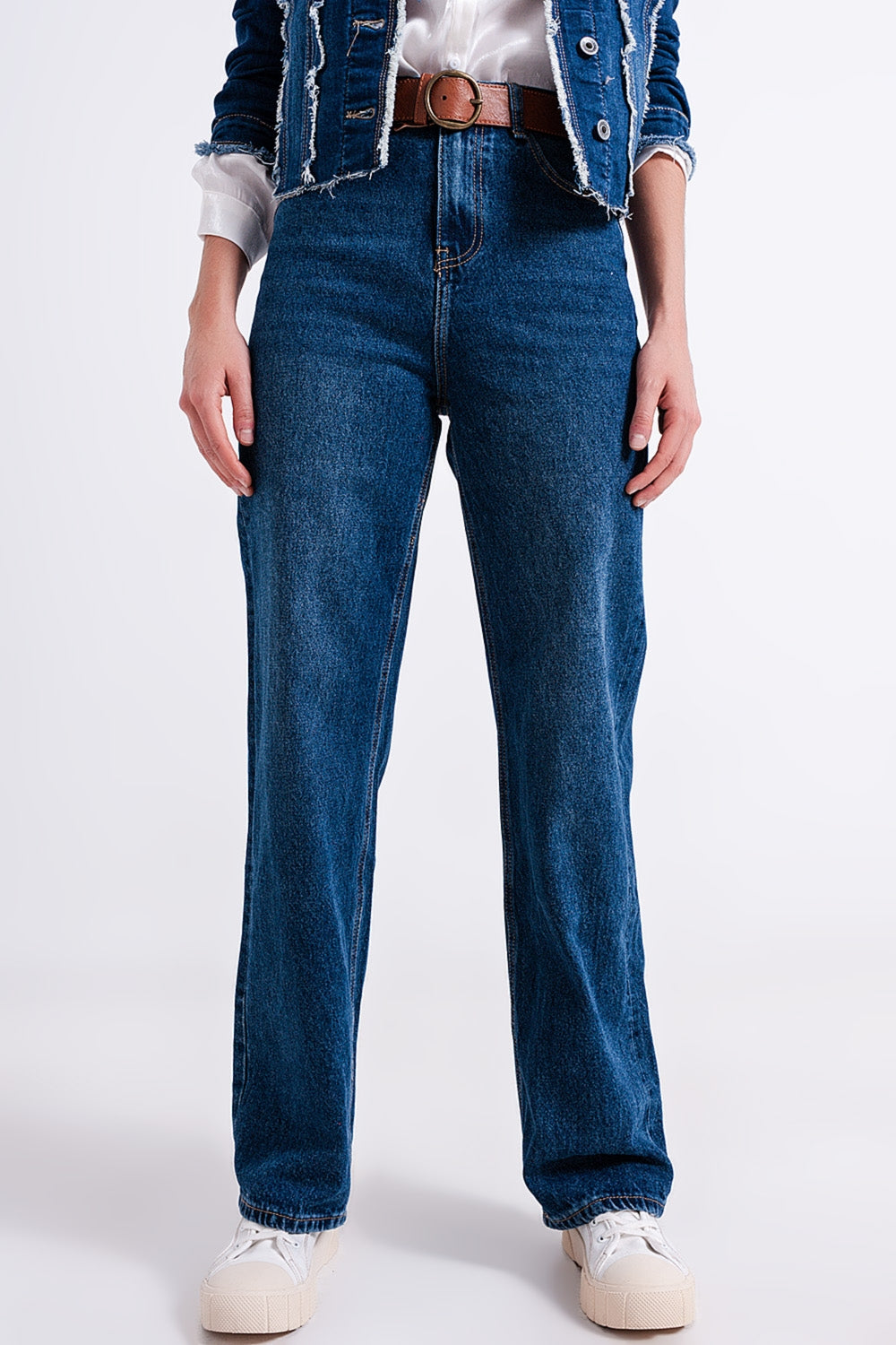 High rise mom fit jeans with medium wash