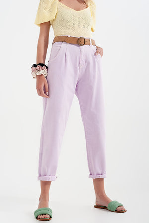 Q2 High rise mom jeans with pleat front in lilac