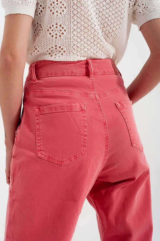 High rise mom jeans with pleat front in pink - Jeans