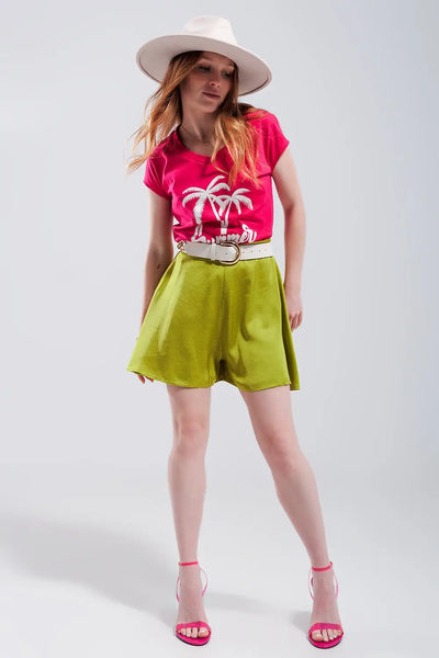 High rise satin shorts in lime green - One Size / Green - Pants