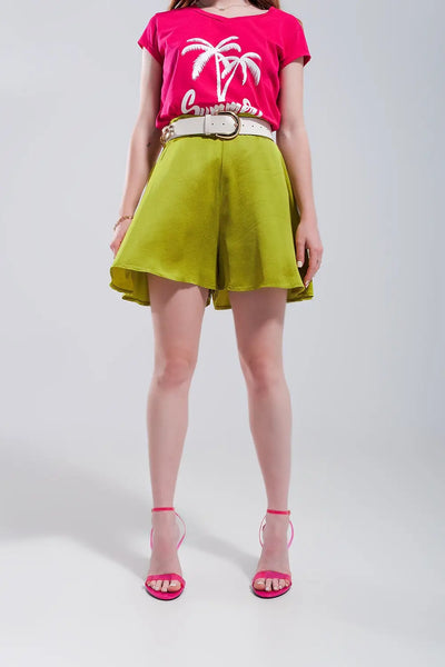 High rise satin shorts in lime green - One Size / Green - Pants