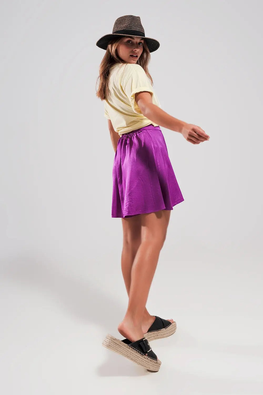 High rise satin shorts in purple - One Size / Fuchsia - Pants