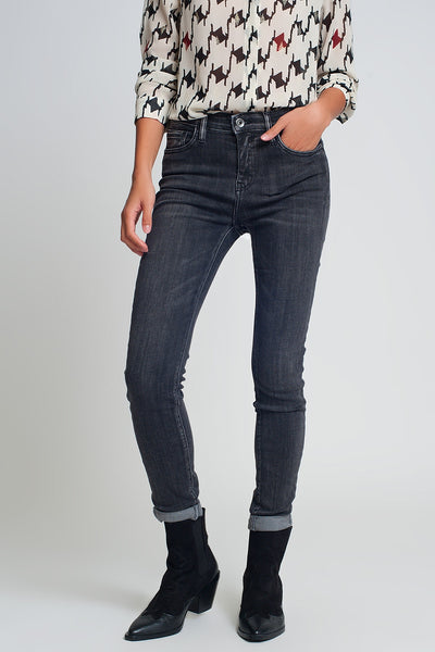 High rise skinny jeans in washed black