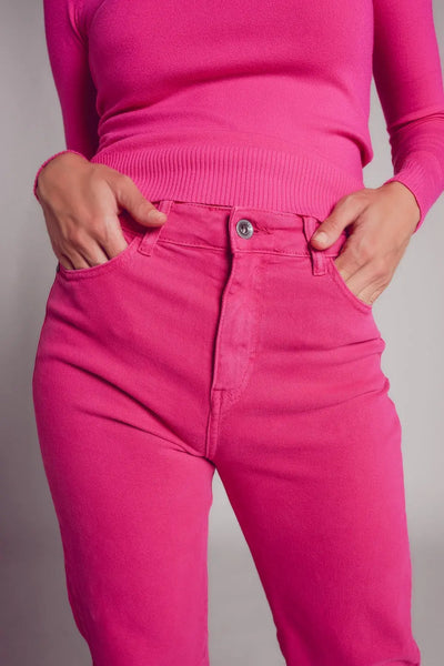 High rise slouchy mom jeans in fuchsia - Jeans