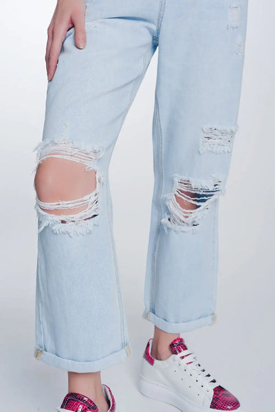 high rise straight crop jeans in lightwash blue - Jeans