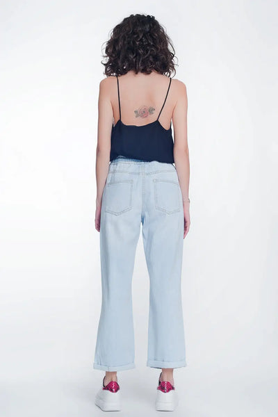 high rise straight crop jeans in lightwash blue - Jeans