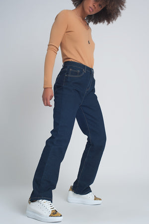 Q2 High rise straight cut jeans in dark blue