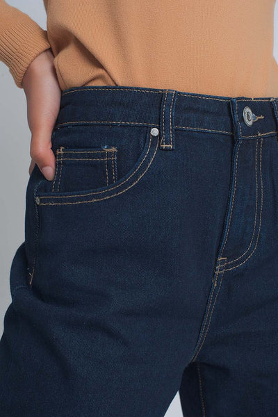 High rise straight cut jeans in dark blue