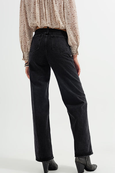 high rise straight jeans in washed black