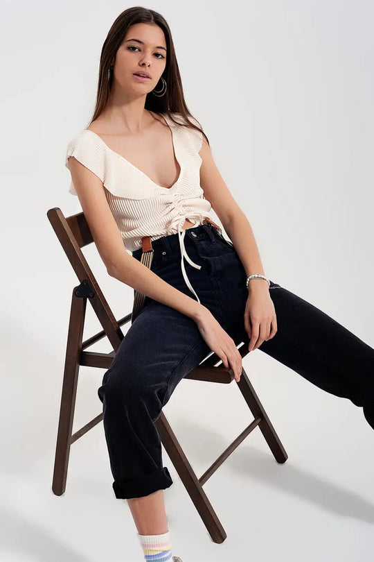 High rise straight leg jeans washed black - Jeans
