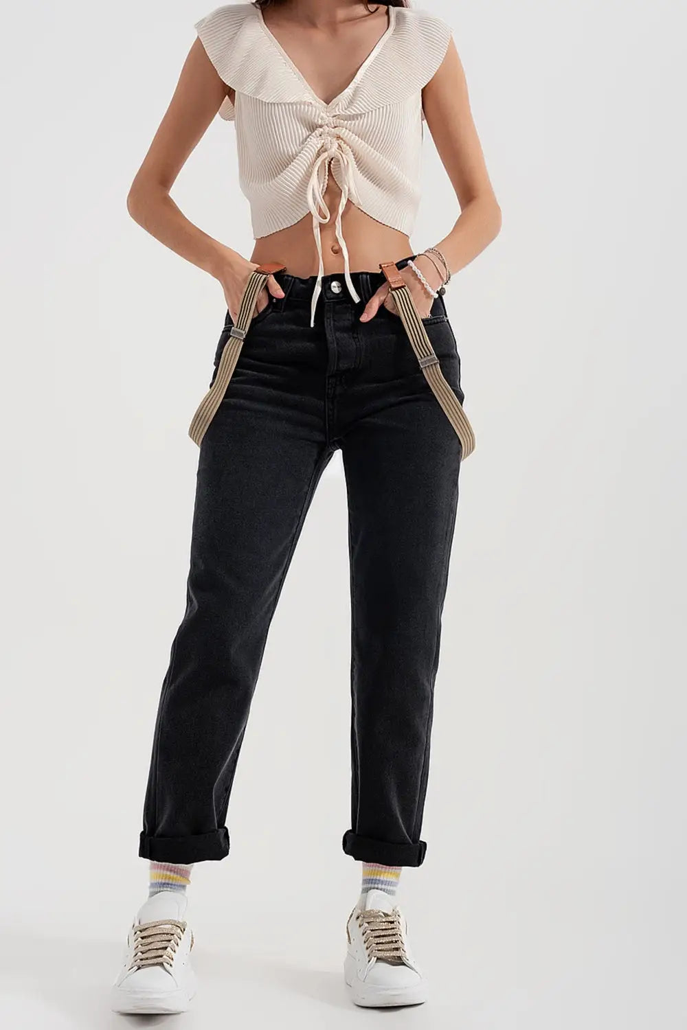 High rise straight leg jeans washed black - Jeans