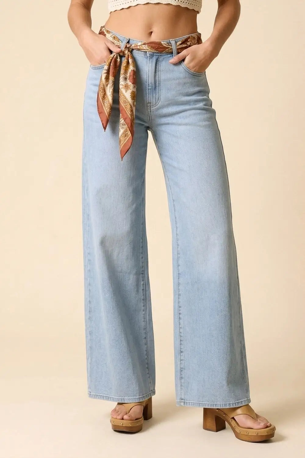 Q2 High-Rise Wide-Leg Denim in Light Blue Wash