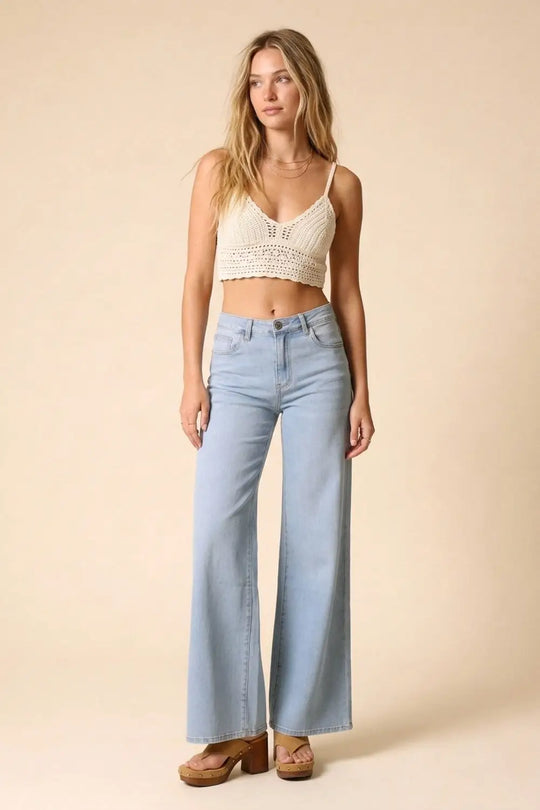 High-Rise Wide-Leg Denim in Light Blue Wash - Jeans