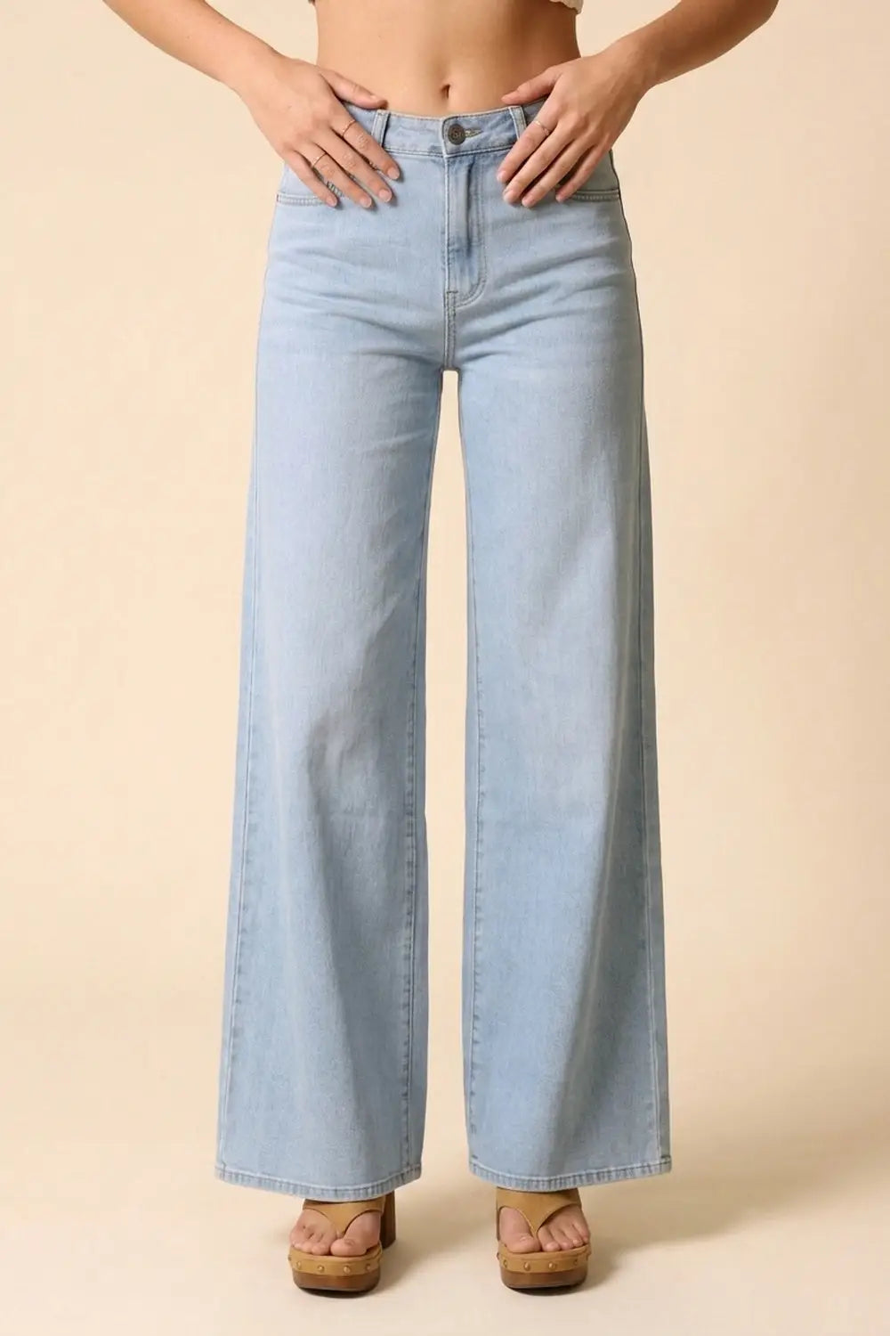 High-Rise Wide-Leg Denim in Light Blue Wash - Jeans