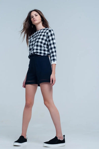 High waist black short with lace detail - Pants