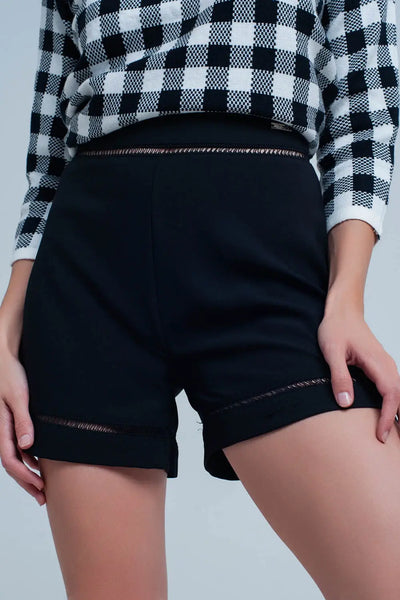 High waist black short with lace detail - Pants