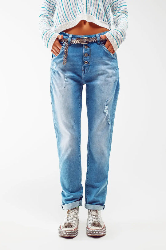 High waist button detail mom jeans - Jeans