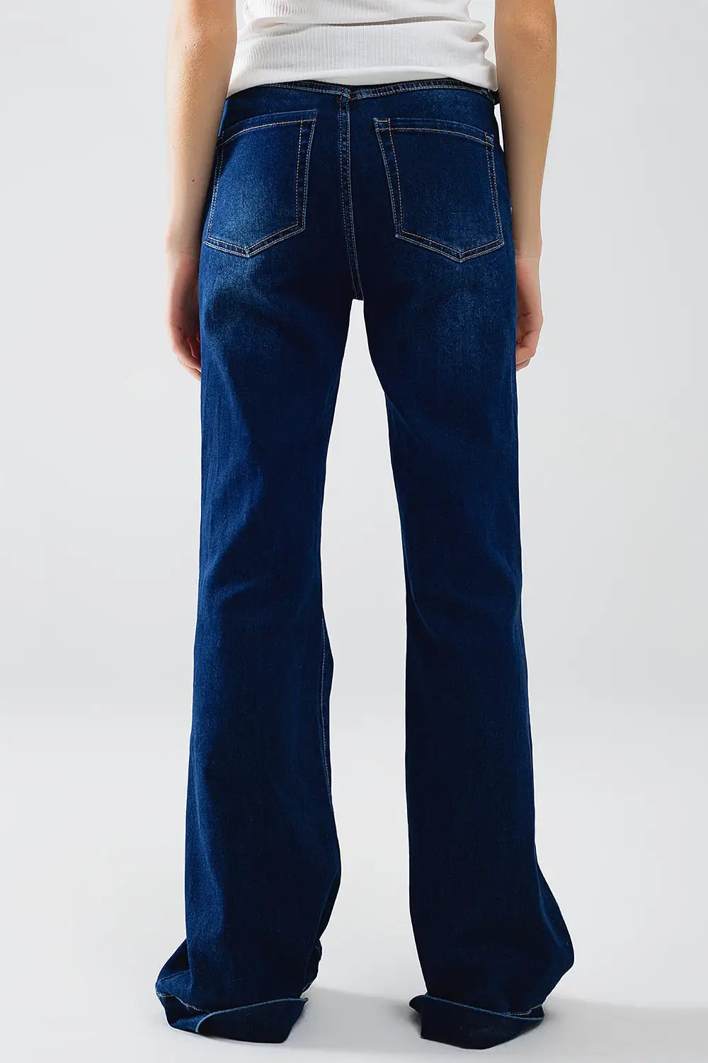 High Waist Dark Blue Flare Jeans - Jeans