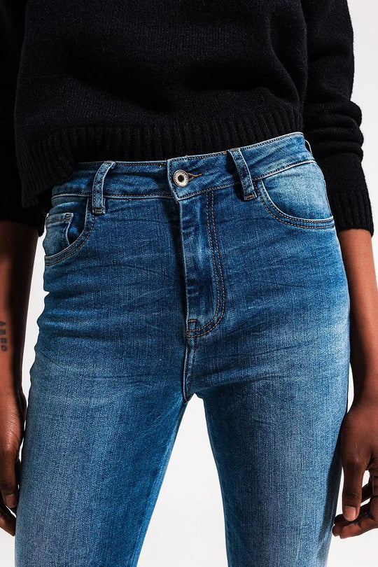 High waist Elastic skinny jeans in mid blue - Jeans