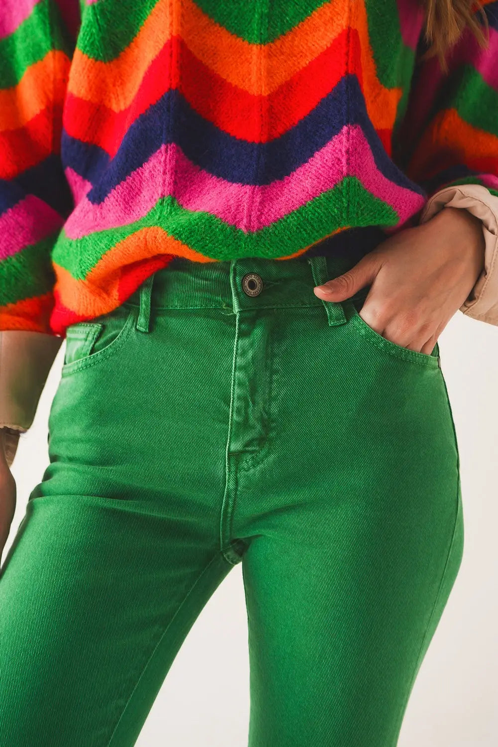 High waist flare jean in green - Jeans