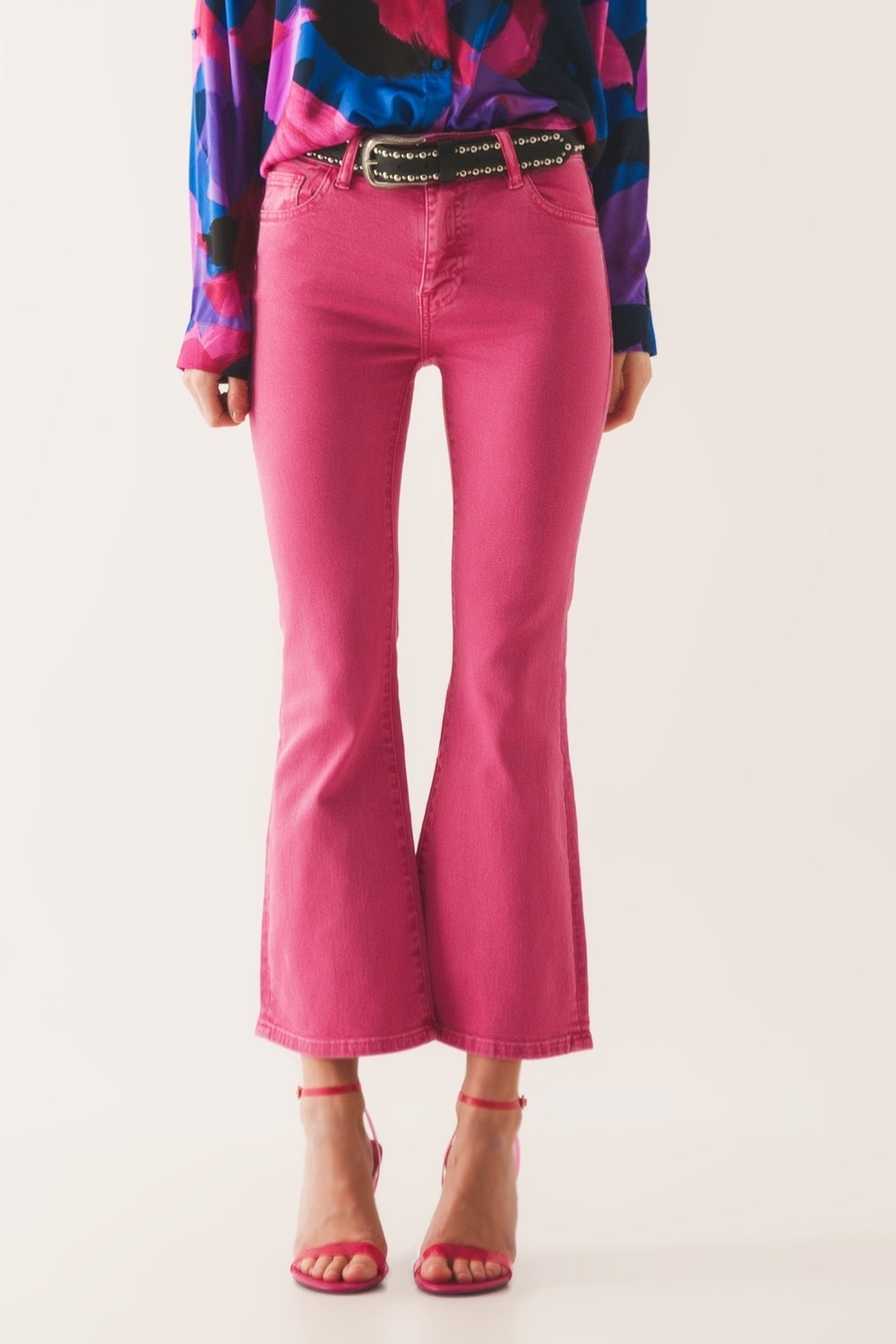 High waist flare jean in pink