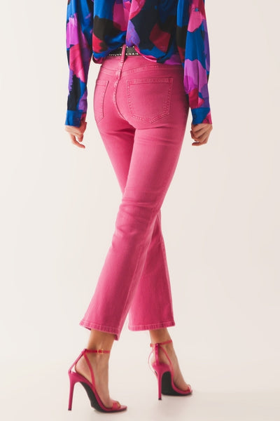 High waist flare jean in pink