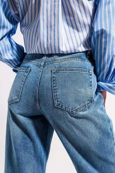 High waist jeans with split hem in vintage wash - Jeans