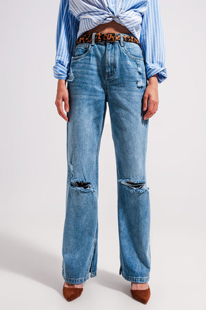 Q2 High waist jeans with split hem in vintage wash