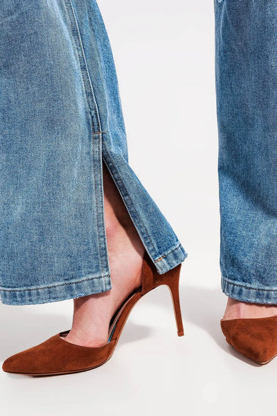 High waist jeans with split hem in vintage wash - Jeans