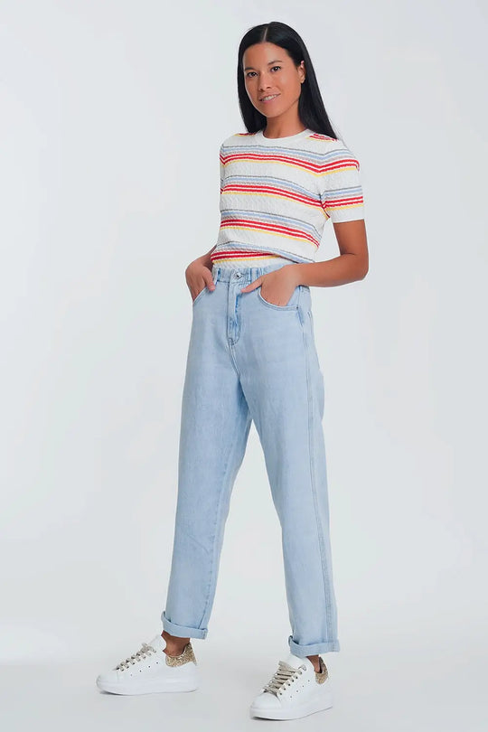 High waist mom jeans in light blue denim - Jeans