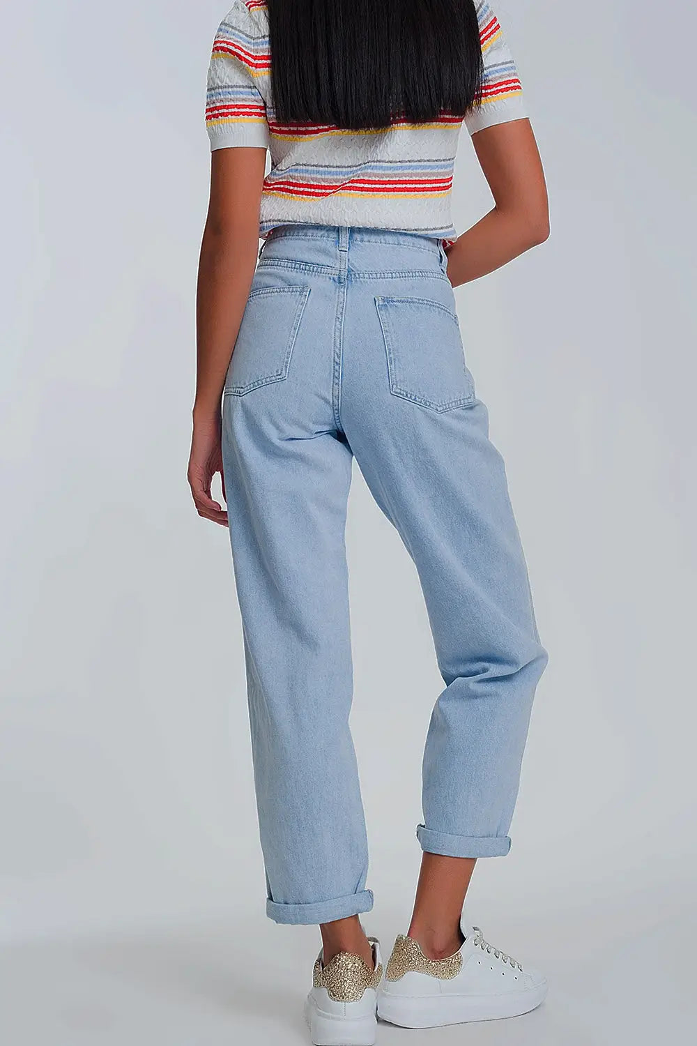 High waist mom jeans in light blue denim - Jeans