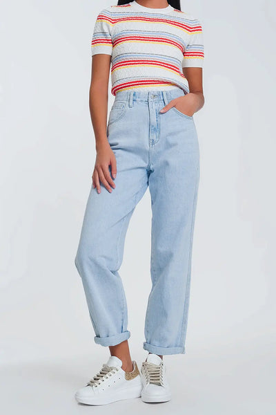 Q2 High waist mom jeans in light blue denim