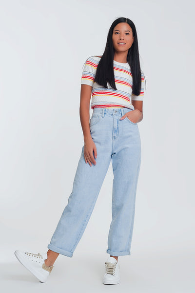 High waist mom jeans in light blue denim