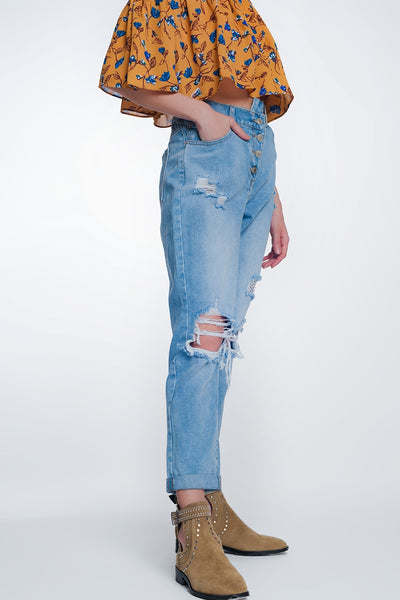 Q2 high waist mom jeans with button front