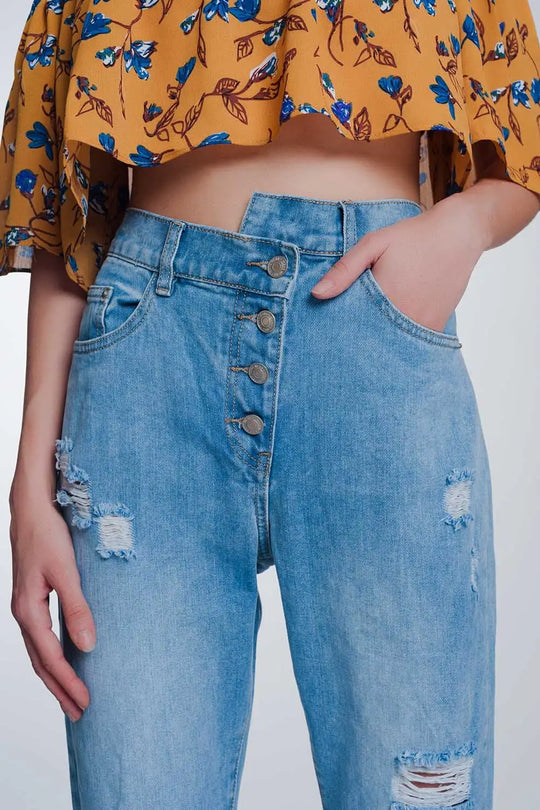 high waist mom jeans with button front - Jeans
