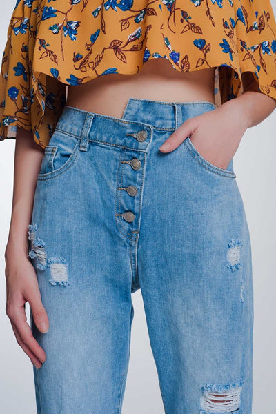 high waist mom jeans with button front