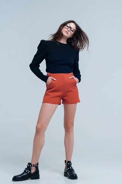 High waist orange shorts - Pants