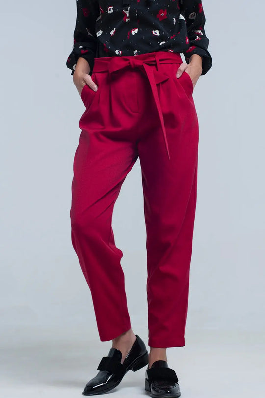 Q2 High waist red pants with belt