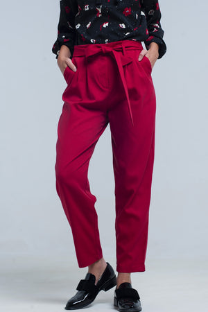 Q2 High waist red pants with belt