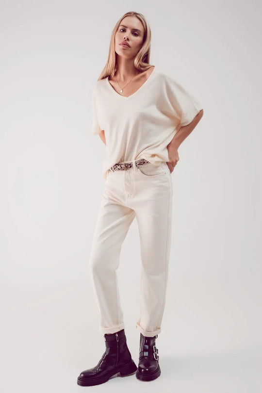 High waist relaxed leg jean in ecru - Jeans