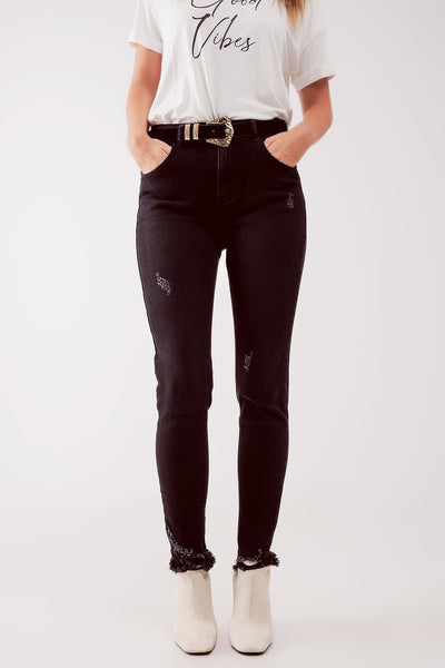 High waist ripped skinny jeans in black
