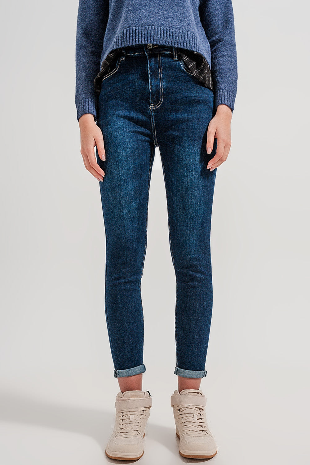 Q2 High waist skinny fit jeans in dark blue