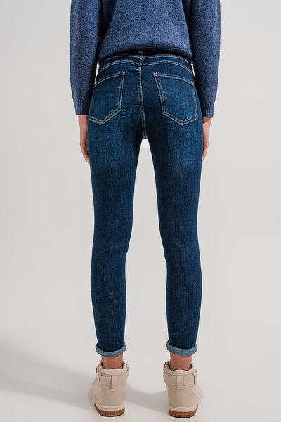 High waist skinny fit jeans in dark blue