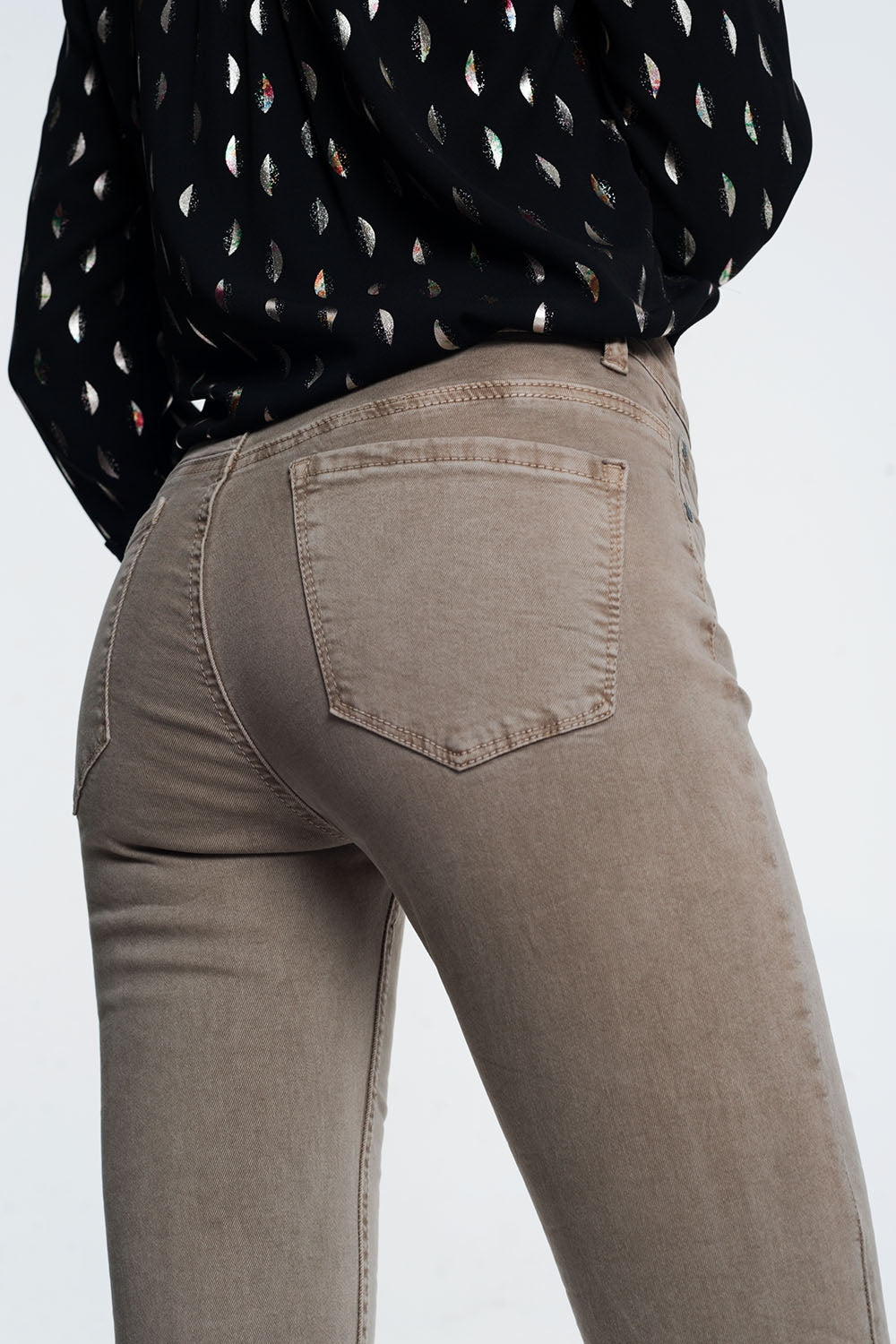 high waist skinny jeans in beige