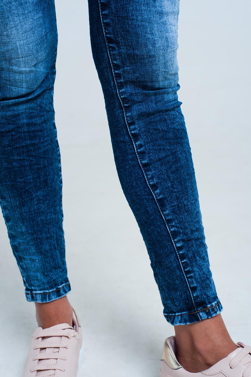 high waist skinny jeans in bright blue wash