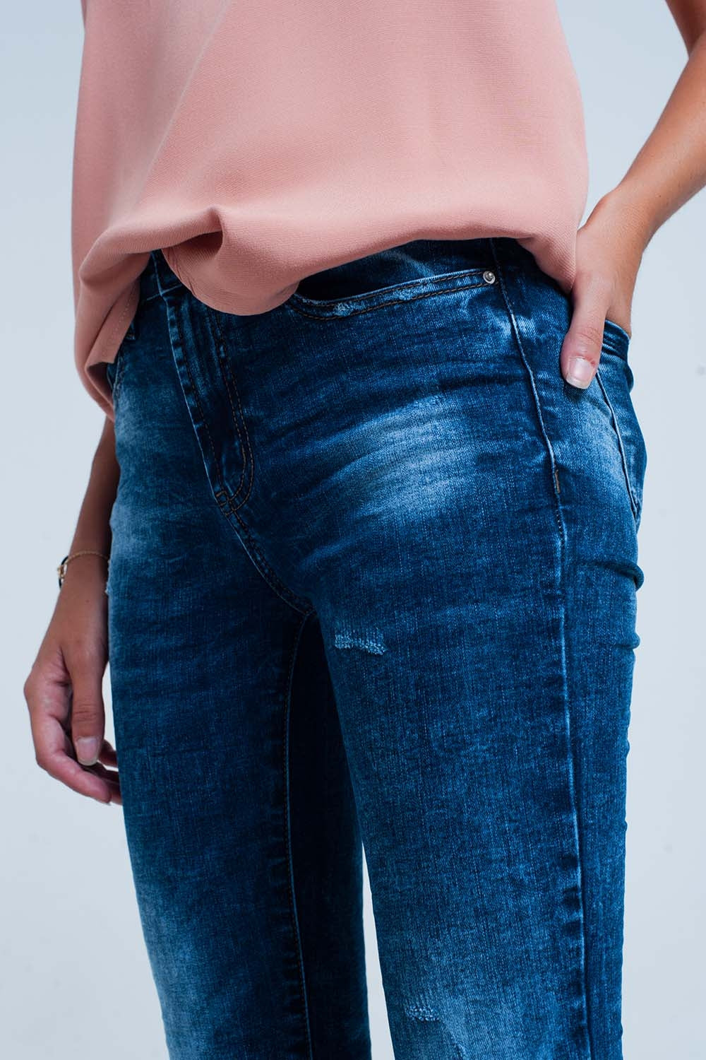 high waist skinny jeans in bright blue wash