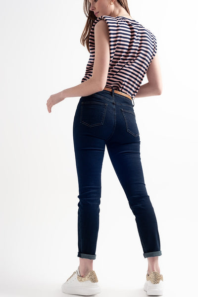 high waist skinny jeans in dark blue