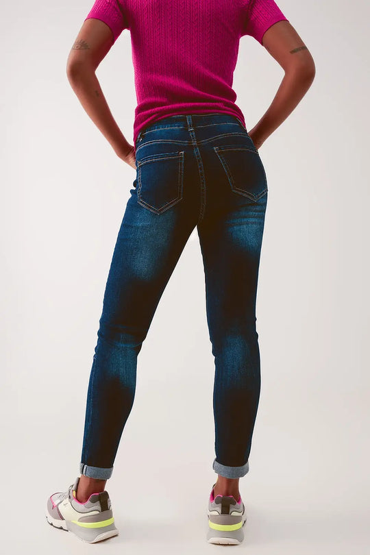 High waist skinny jeans in dark wash blue - Jeans