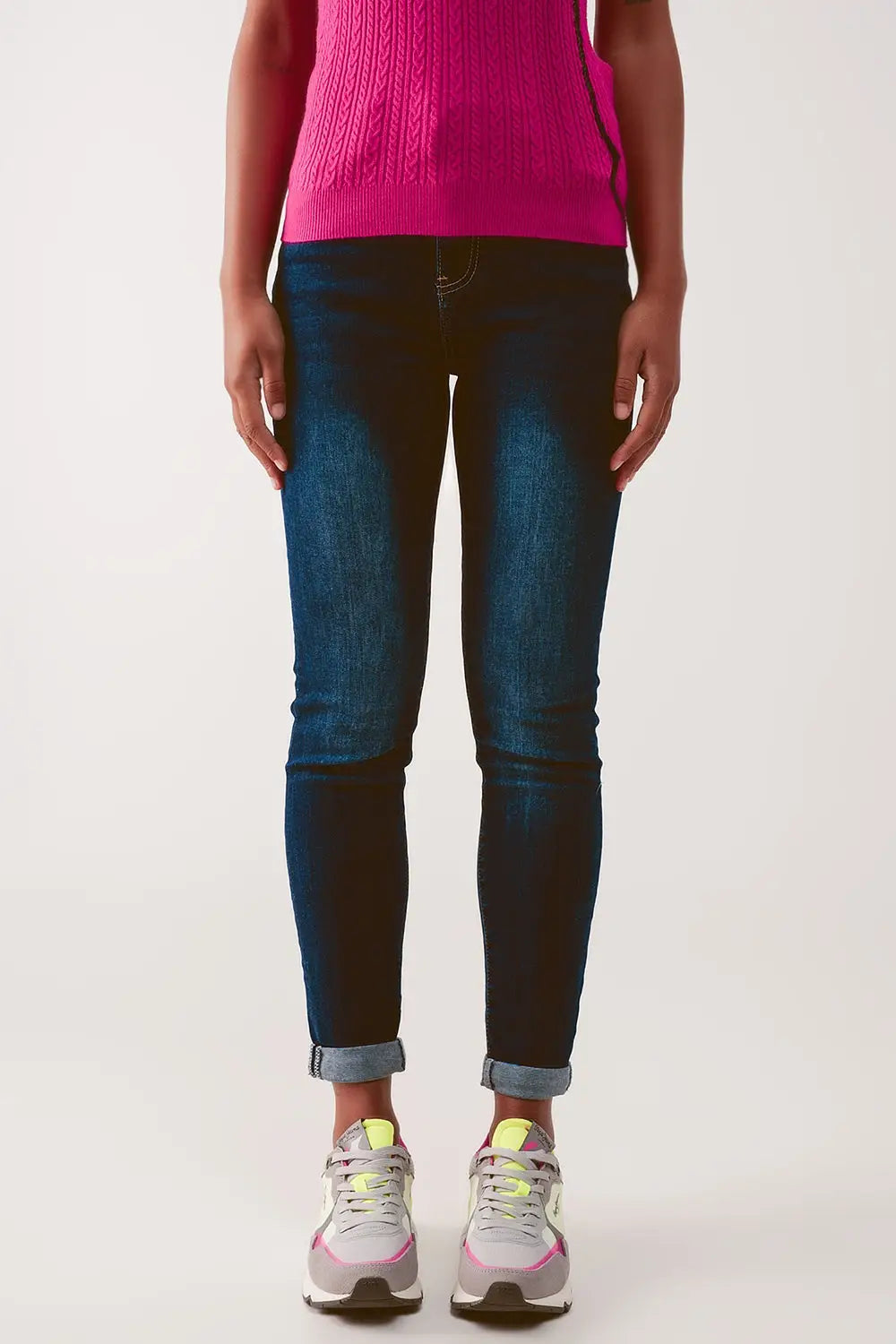 Q2 High waist skinny jeans in dark wash blue
