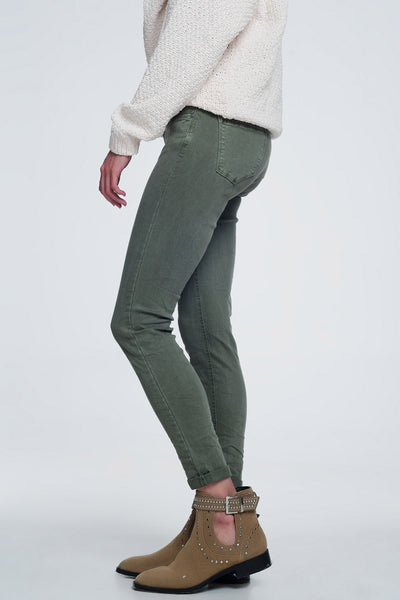 High waisted skinny jeans in green